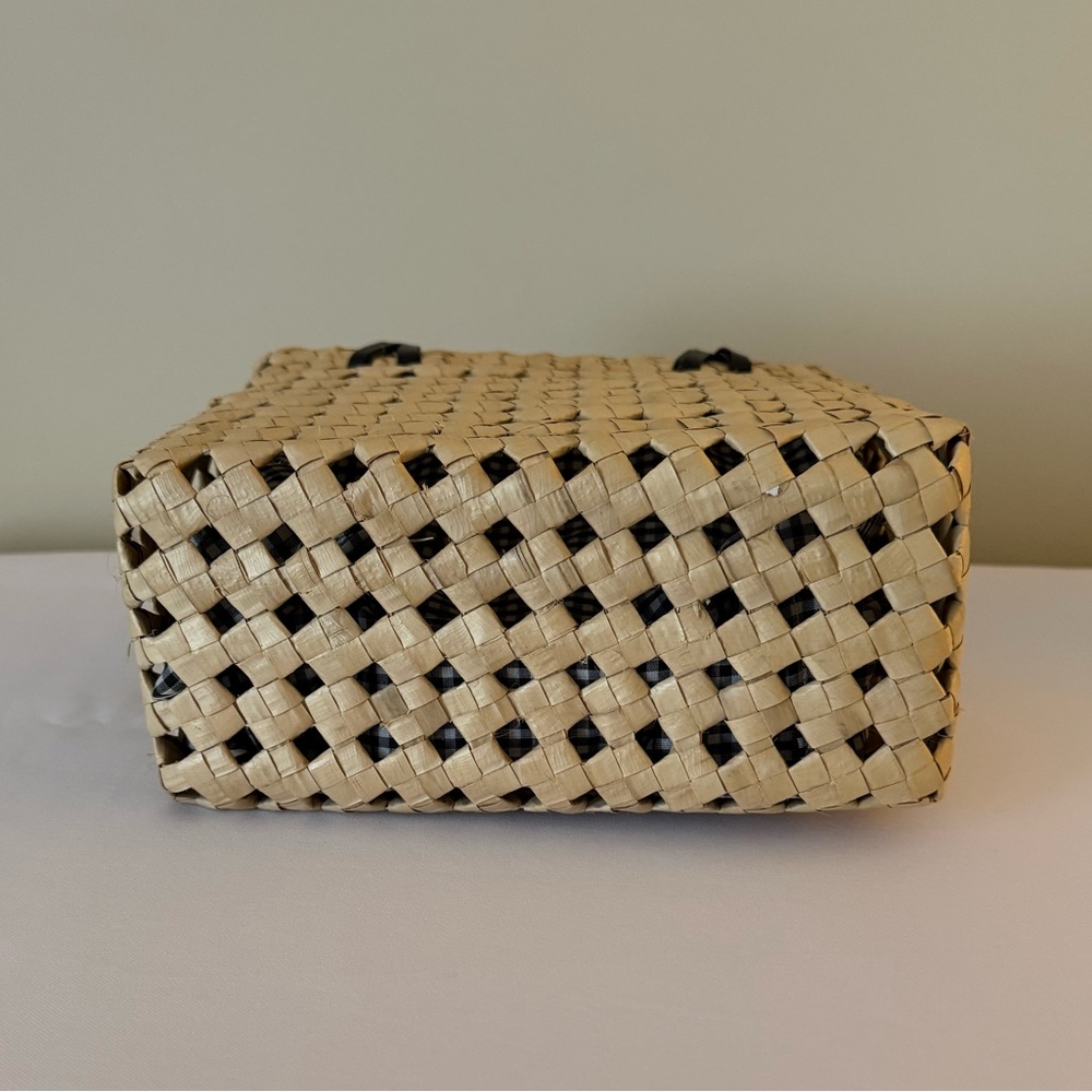 Esprit Black and Cream Woven Double Top Handle Basket Bag - Picture 5 of 9